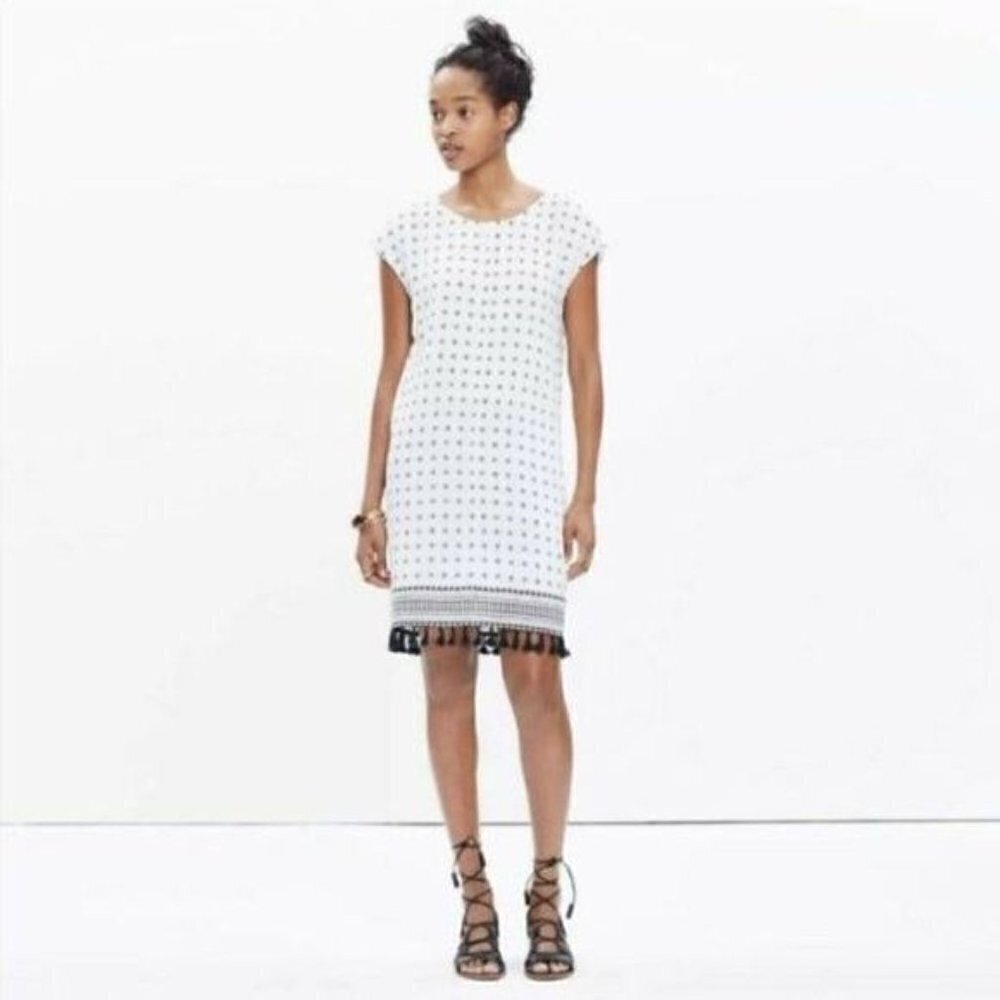Madewell Scatterblock Tassel White‎ & Black Shift Mini Dress S